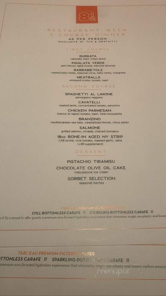 Eight And A Half Restaurant - New York, NY menu_pic