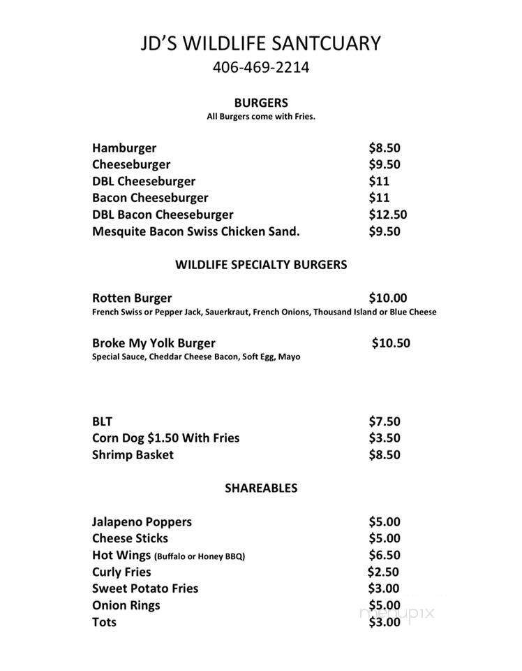 JD's Wildlife Sanctuary - Bynum, MT menu_pic