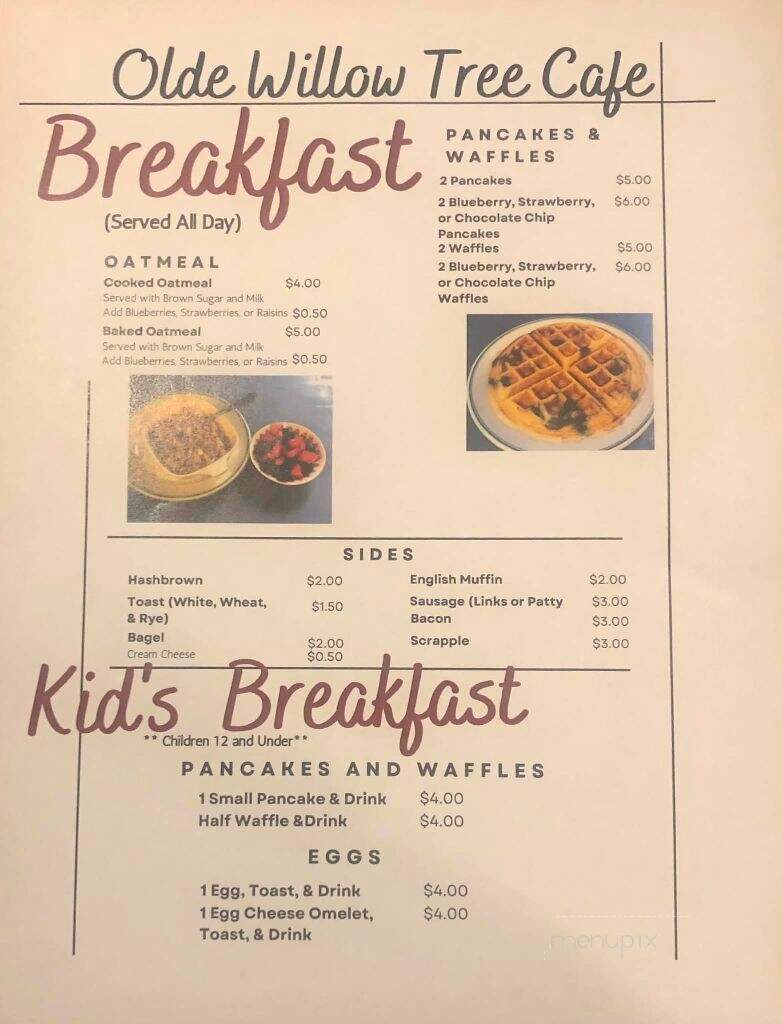Olde Willow Tree Cafe - Myerstown, PA menu_pic