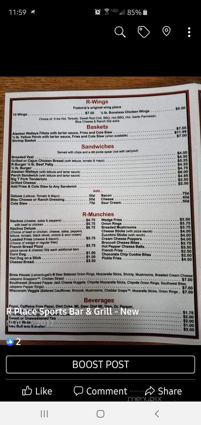 R-Place - Fostoria, OH menu_pic