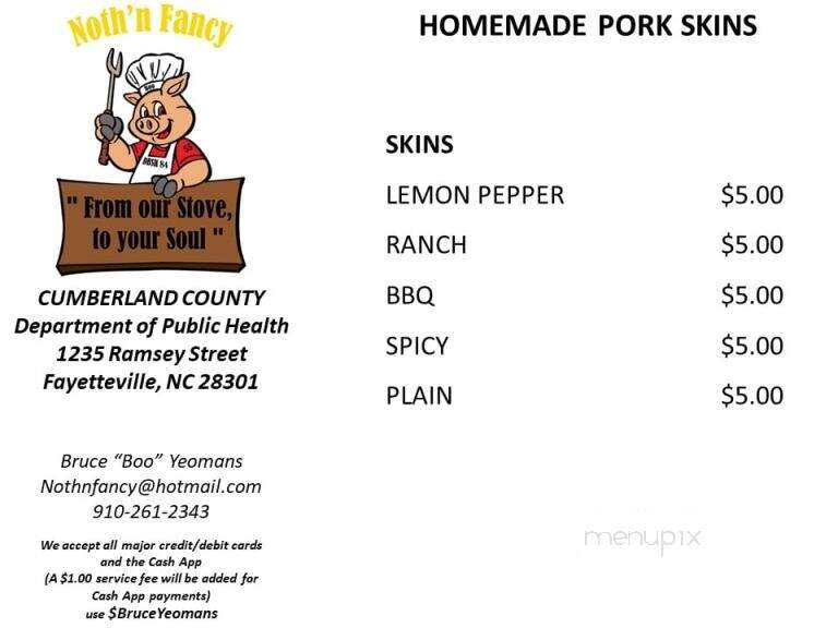 Noth'n Fancy - Fayetteville, NC menu_pic