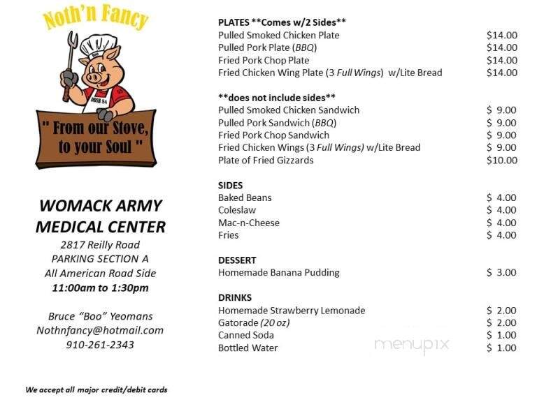 Noth'n Fancy - Fayetteville, NC menu_pic