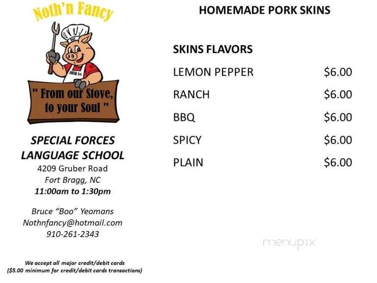 Noth'n Fancy - Fayetteville, NC menu_pic
