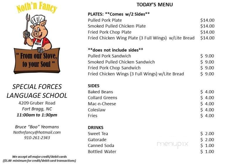 Noth'n Fancy - Fayetteville, NC menu_pic