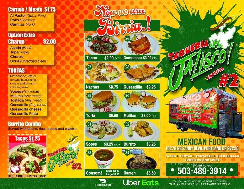 Taqueria Jalisco Express #2 - Portland, OR menu_pic