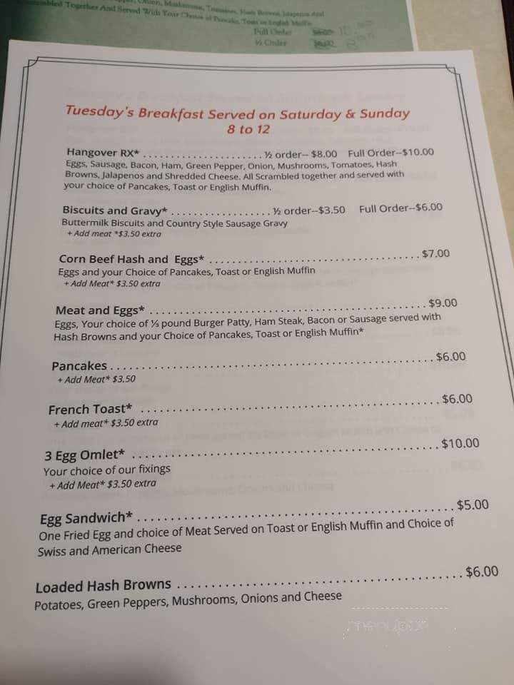 Tuesday's Bar & Grill - New Lisbon, WI menu_pic