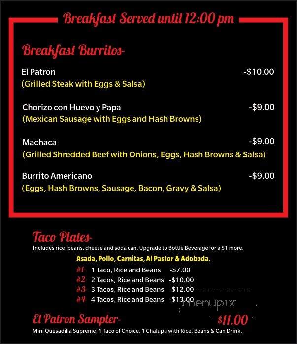 El Patron Hot Mexican Grill - Klamath Falls, OR menu_pic