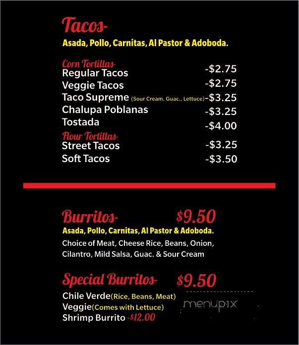 El Patron Hot Mexican Grill - Klamath Falls, OR menu_pic