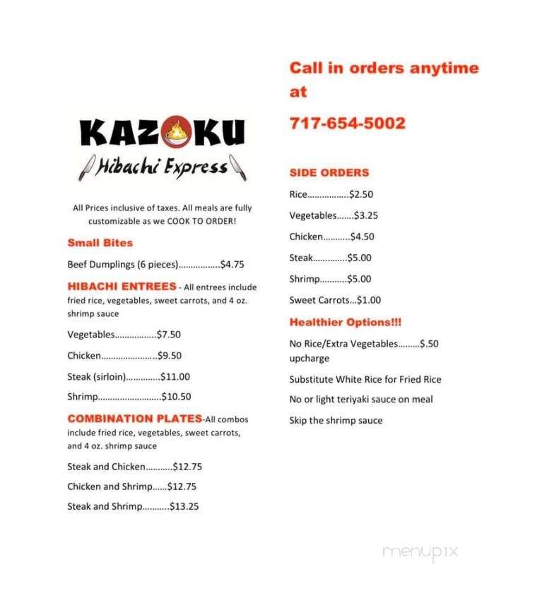 Kazoku Hibachi Express - Tazewell, TN menu_pic