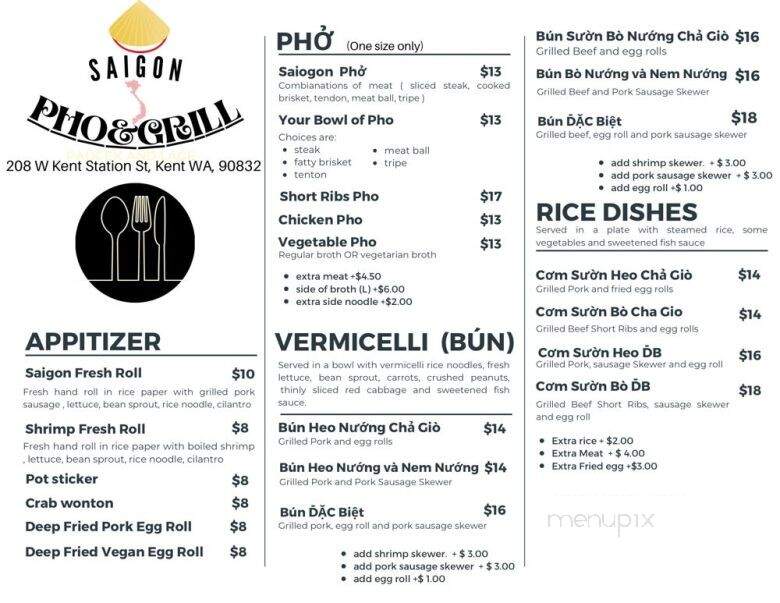 Saigon Pho & Grill - Kent, WA menu_pic