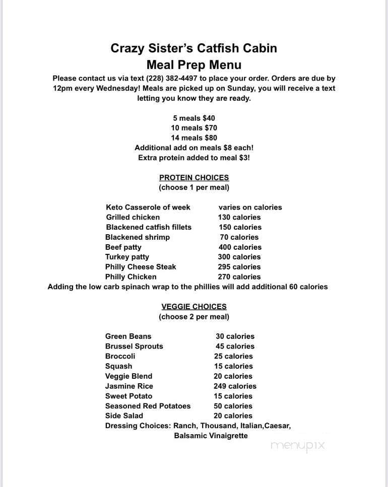 Crazy Sister's Catfish Cabin - Vancleave, MS menu_pic