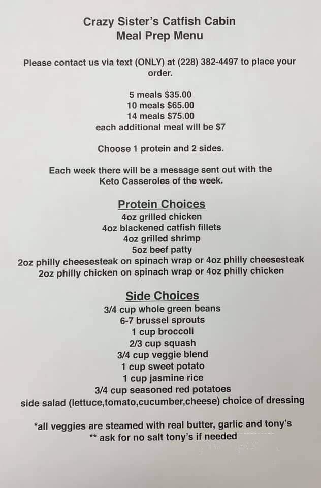 Crazy Sister's Catfish Cabin - Vancleave, MS menu_pic