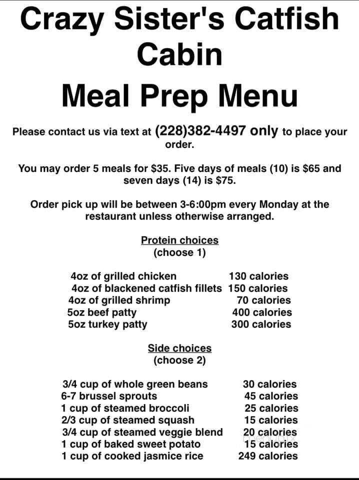Crazy Sister's Catfish Cabin - Vancleave, MS menu_pic