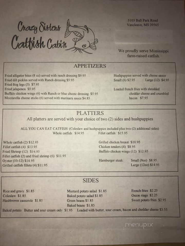 Crazy Sister's Catfish Cabin - Vancleave, MS menu_pic