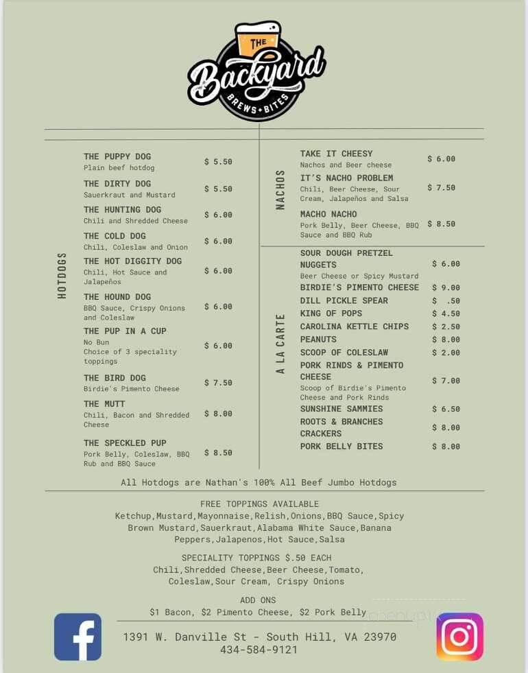 The Backyard Brews & Bites - South Hill, VA menu_pic