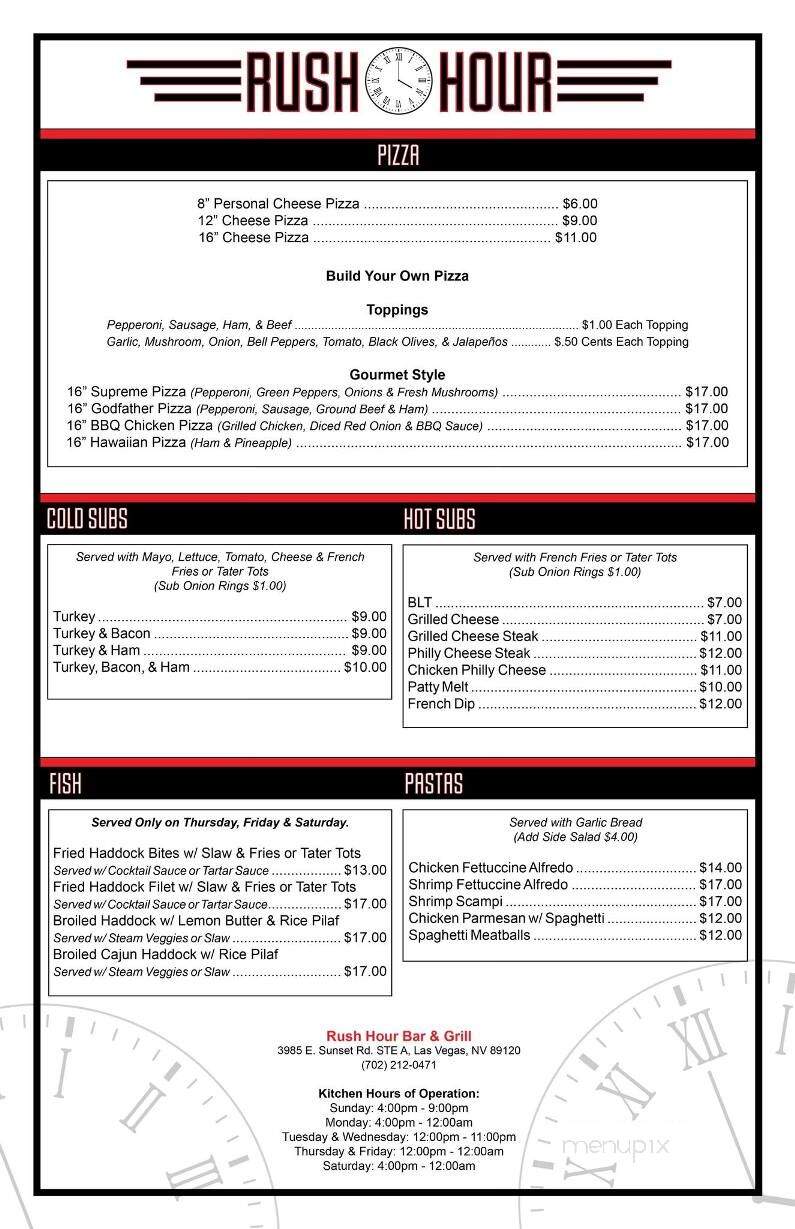 Rush Hour Bar & Grill - Las Vegas, NV menu_pic