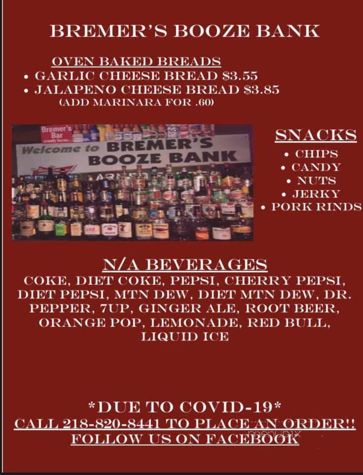 Bremer's Bar - Motley, MN menu_pic