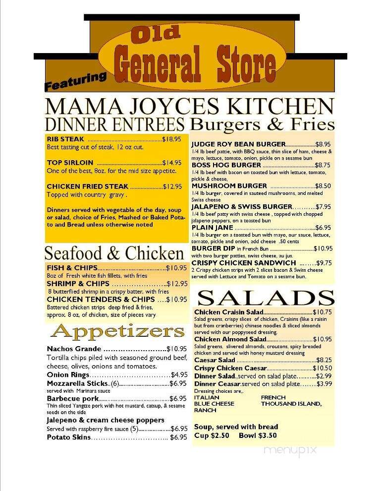 Old General Store Steak House - Roy, WA menu_pic