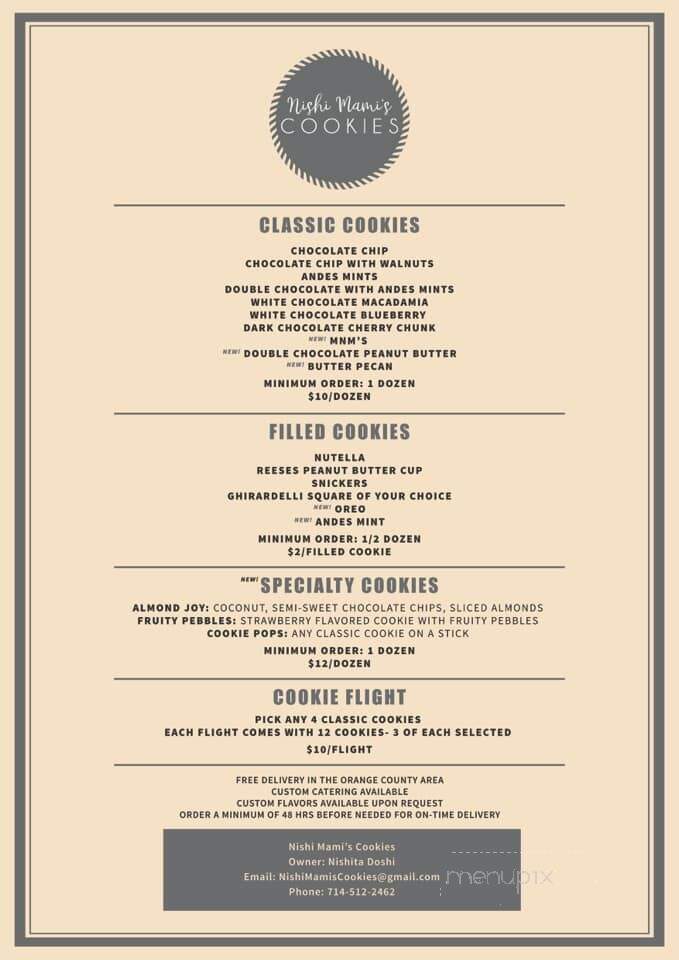 Nishi Mami's Cookies - Orange, CA menu_pic