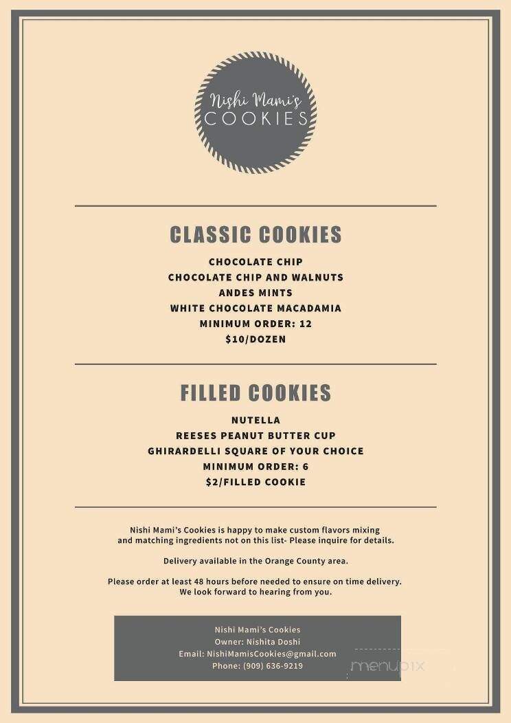 Nishi Mami's Cookies - Orange, CA menu_pic
