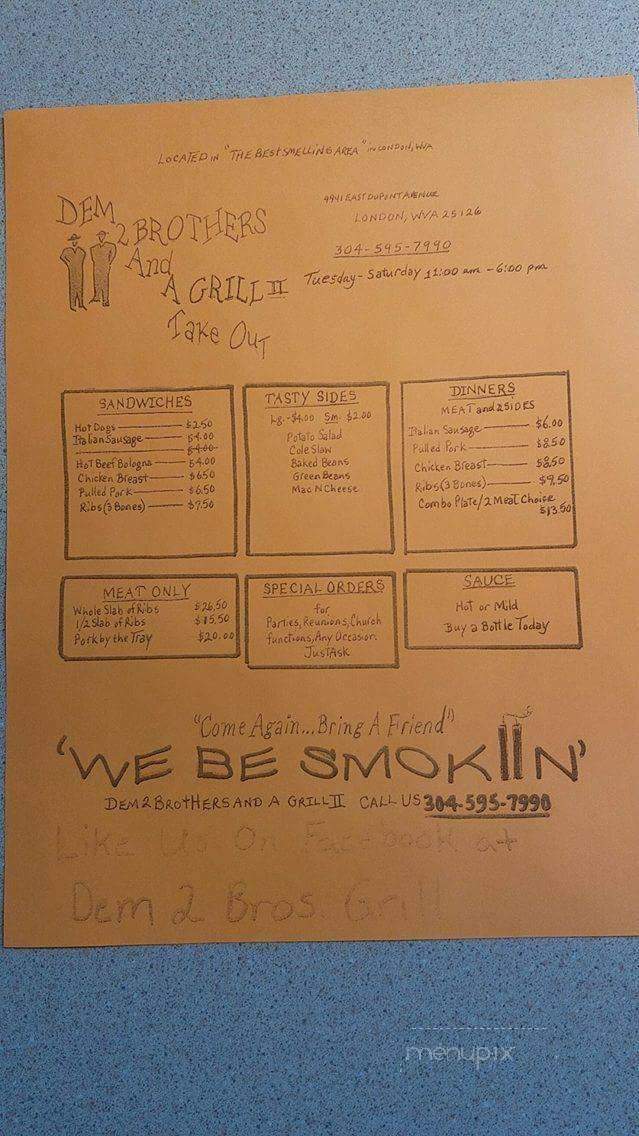 Dem 2 Brothers and A Grill - London, WV menu_pic