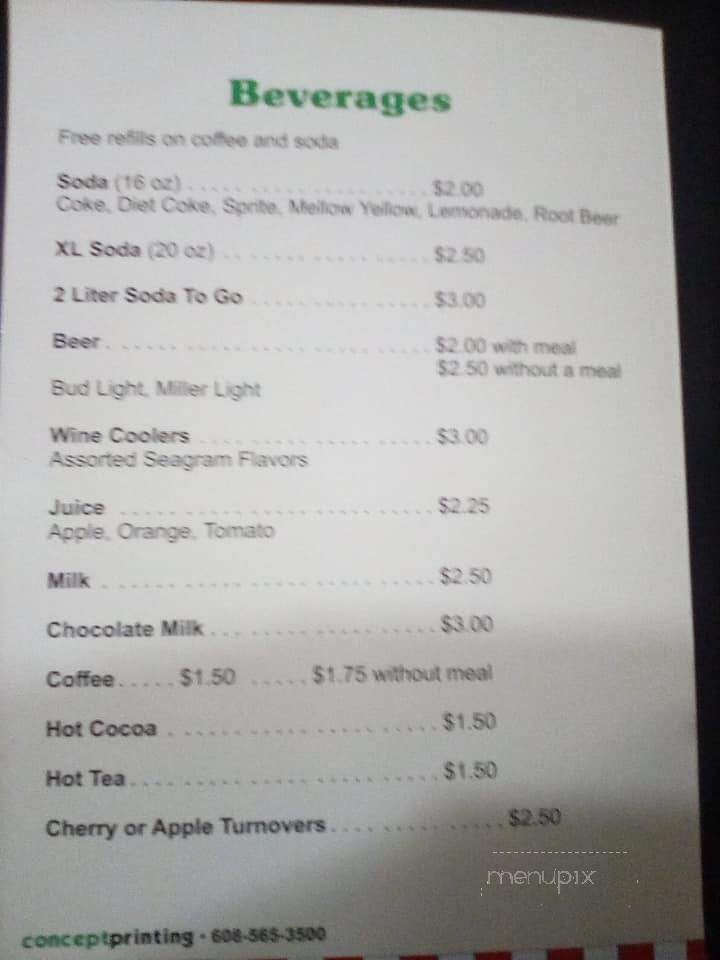 Main Street Cafe - Necedah, WI menu_pic