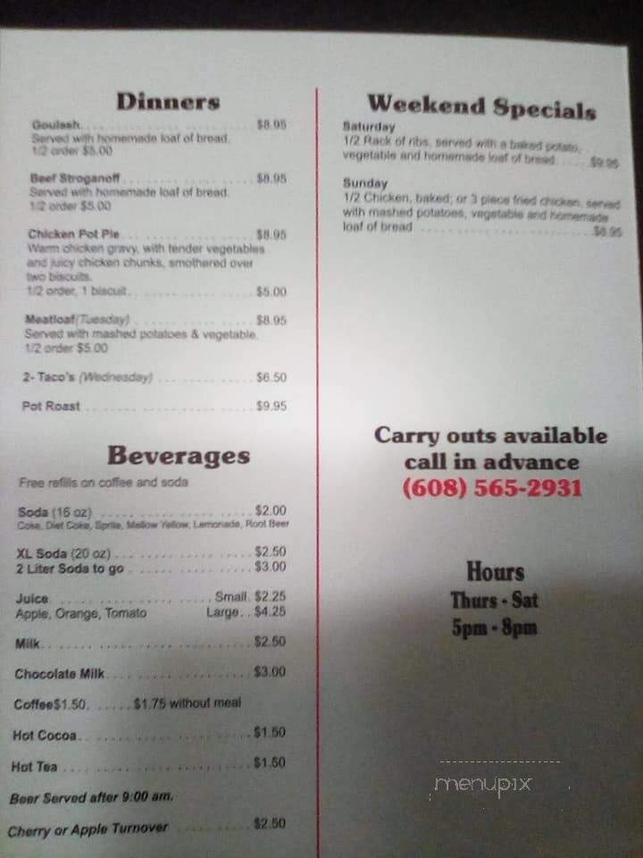 Main Street Cafe - Necedah, WI menu_pic