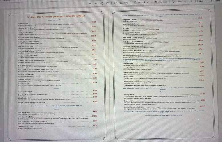 TC's Diner - Pensacola, FL menu_pic