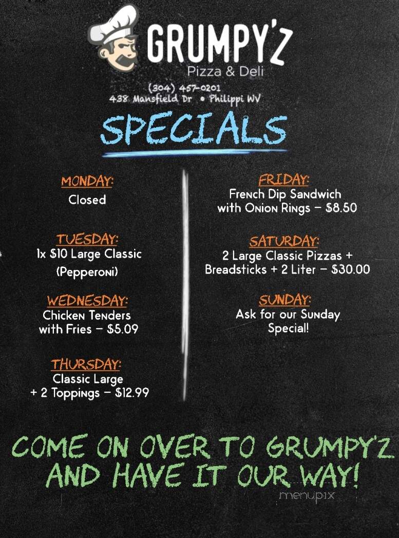 Grumpy'z Pizza and Deli - Philippi, WV menu_pic