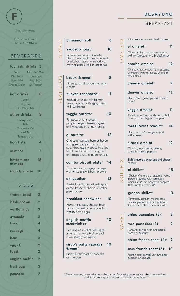 Francisco's Restaurant - Delta, CO menu_pic