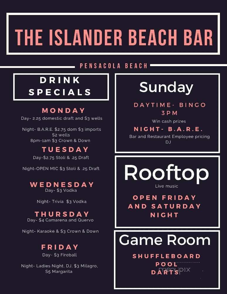 Islander Lounge - Gulf Breeze, FL menu_pic