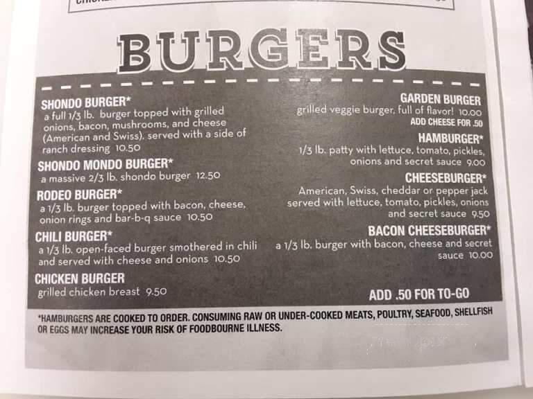 Short Horn Restaurant & Lounge - Richland, OR menu_pic
