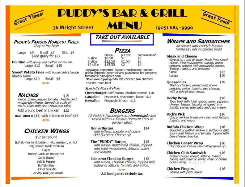 Puddy's Niagara Inc - Saint Catharines, ON menu_pic