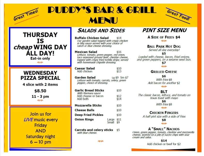Puddy's Niagara Inc - Saint Catharines, ON menu_pic