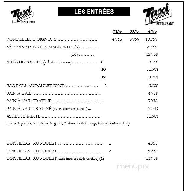 Restaurant Le Taxi Inc - Riviere-Du-Loup, QC menu_pic