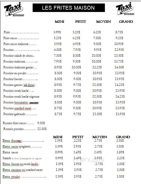 Restaurant Le Taxi Inc - Riviere-Du-Loup, QC menu_pic