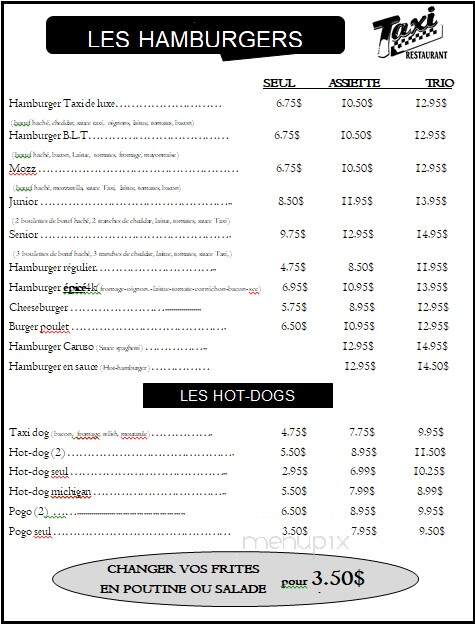 Restaurant Le Taxi Inc - Riviere-Du-Loup, QC menu_pic