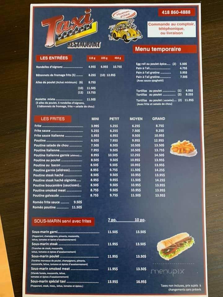 Restaurant Le Taxi Inc - Riviere-Du-Loup, QC menu_pic