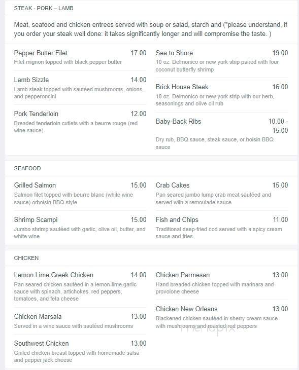 Eau Claire Street Cafe Bar - Butler, PA menu_pic