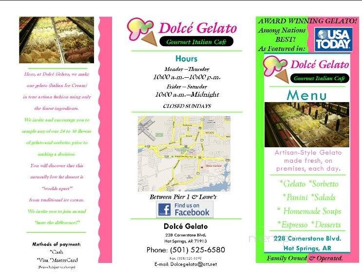 Dolce Gelato - Hot Springs, AR menu_pic