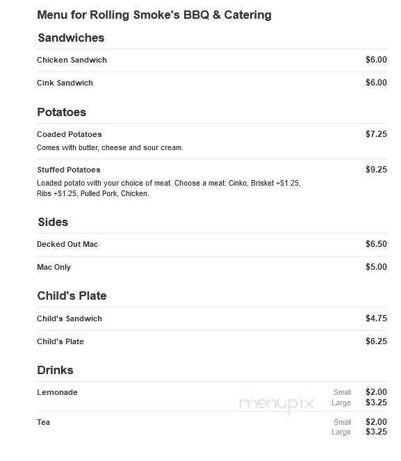 Rolling Smoke's BBQ & Catering - Gladewater, TX menu_pic
