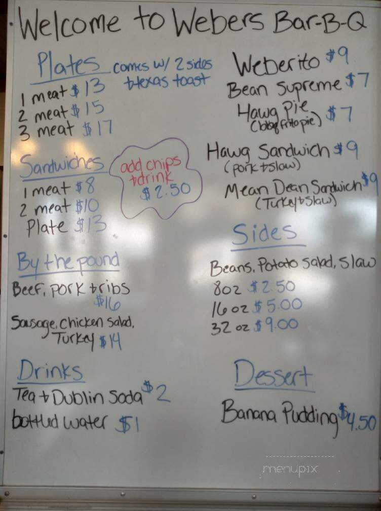 Webers BBQ - Walnut Springs, TX menu_pic