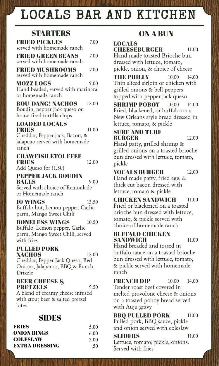 Locals Bar and Kitchen - Denham Springs, LA menu_pic