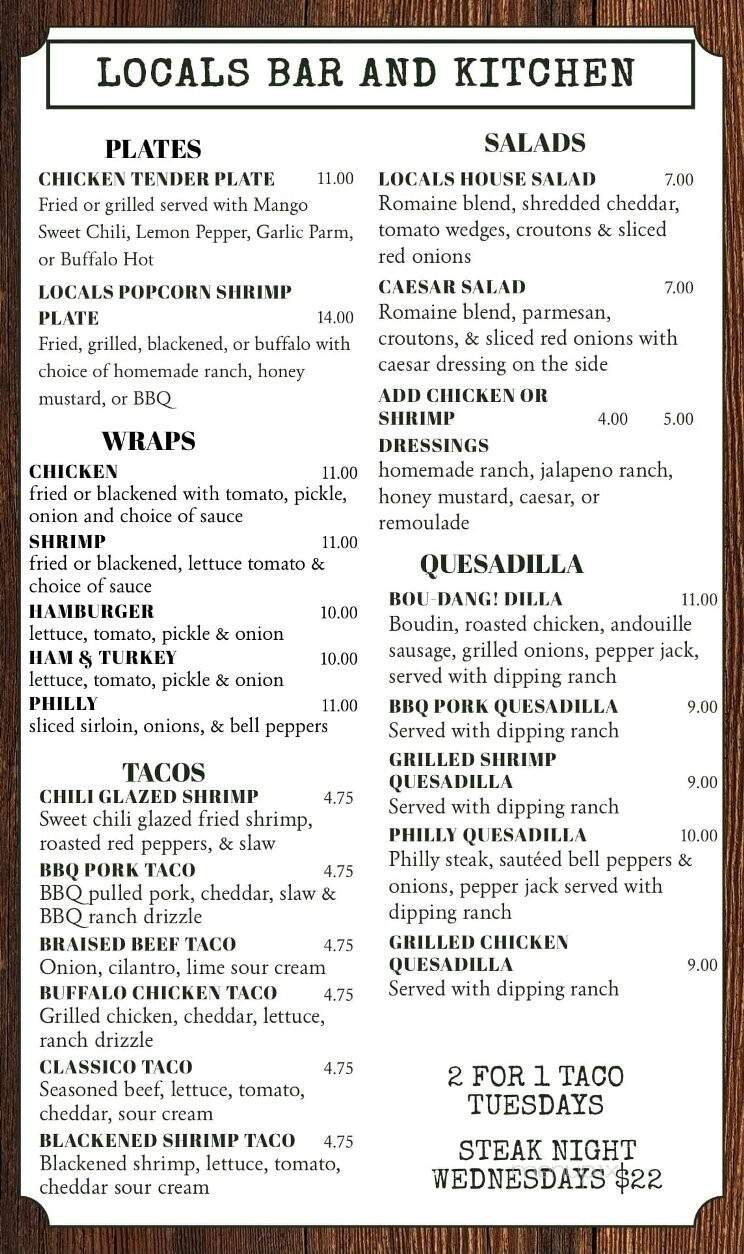 Locals Bar and Kitchen - Denham Springs, LA menu_pic