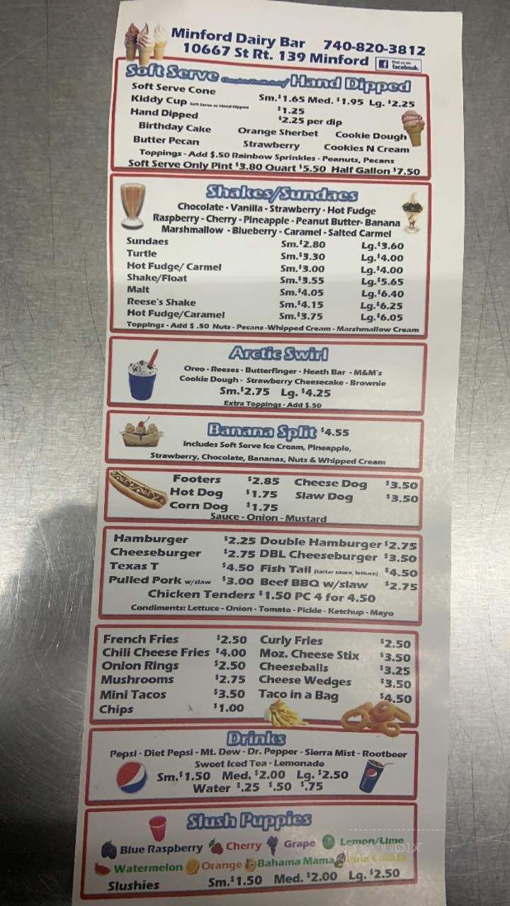 Minford Dairy Bar - Minford, OH menu_pic