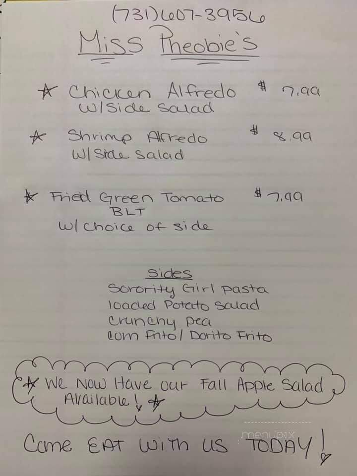 Miss Pheobie's - Savannah, TN menu_pic