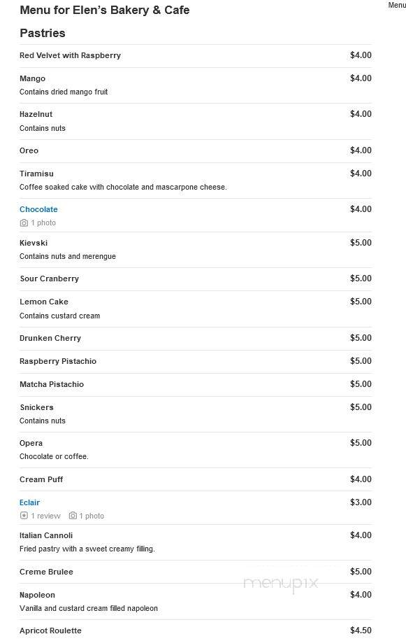 Elen's Bakery & Cafe - Tujunga, CA menu_pic