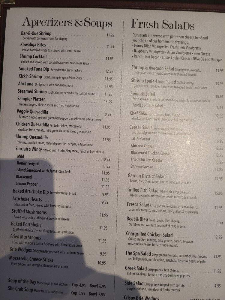 Sinclair's Restaurant - Montgomery, AL menu_pic