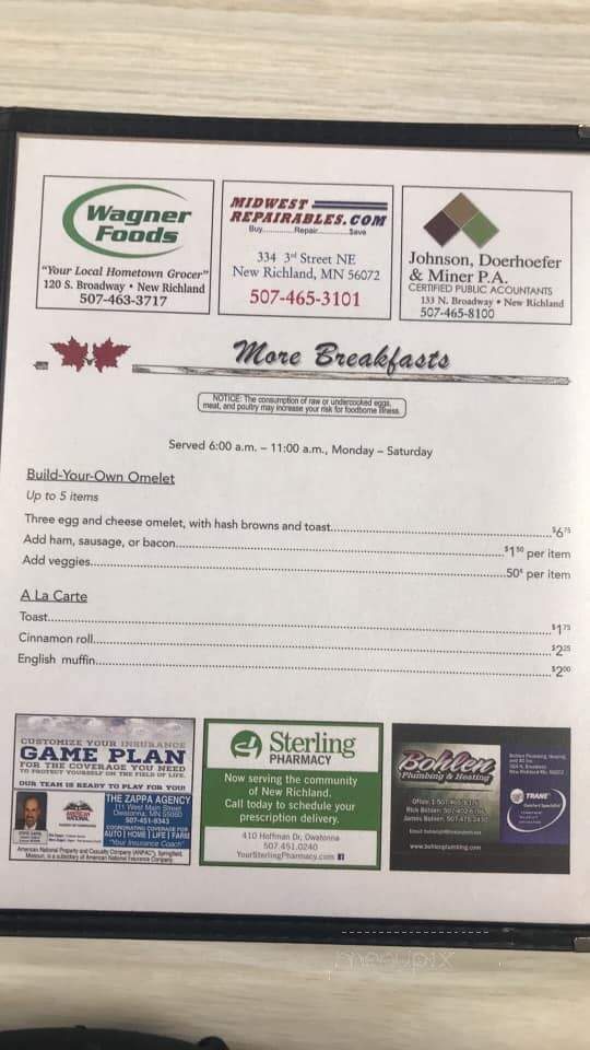Red Leaf Cafe - New Richland, MN menu_pic