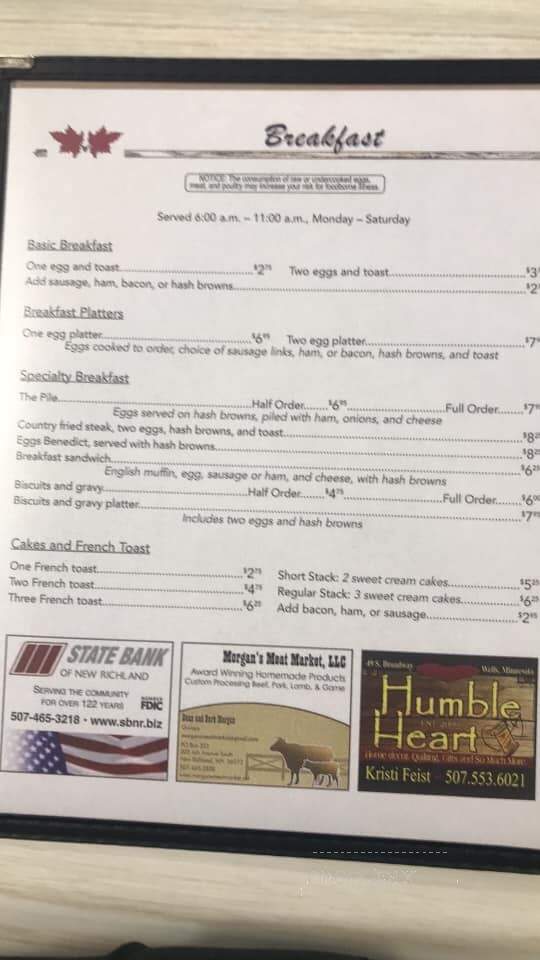 Red Leaf Cafe - New Richland, MN menu_pic
